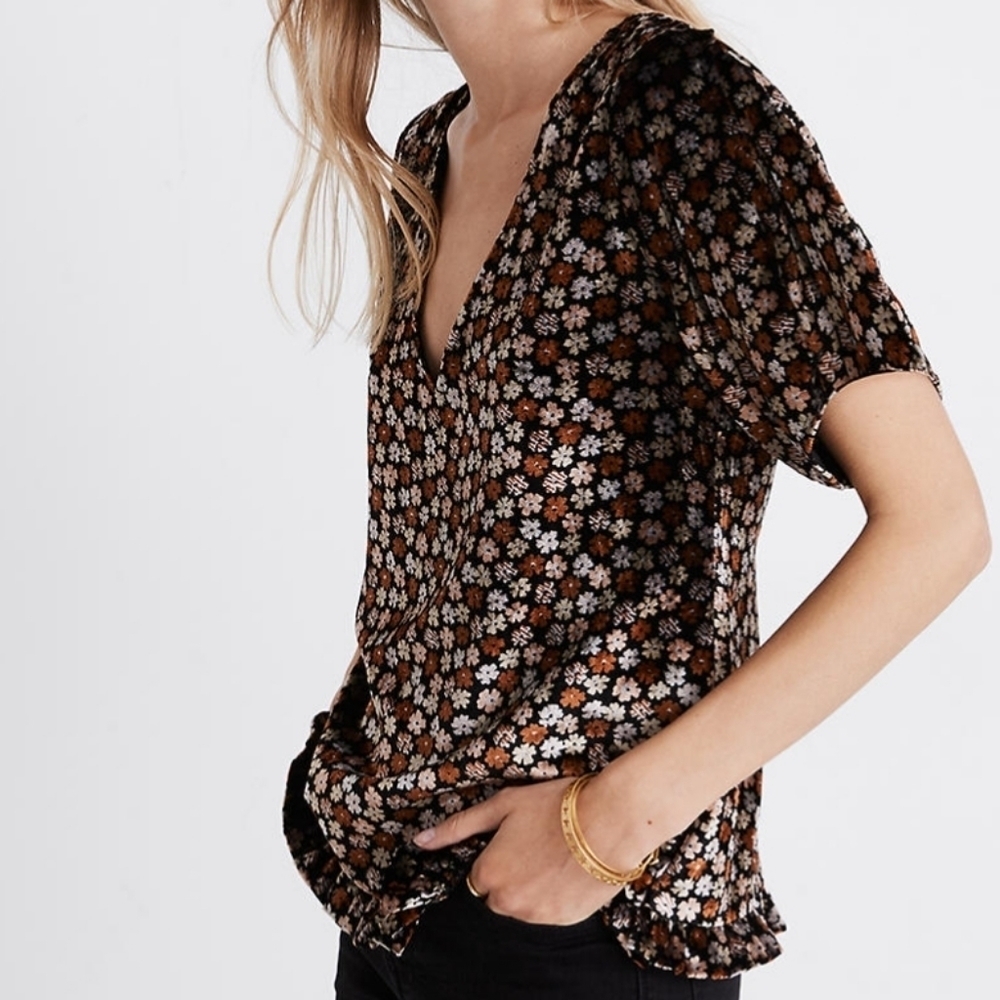 Madewell Velvet Floral Ruffle Blouse